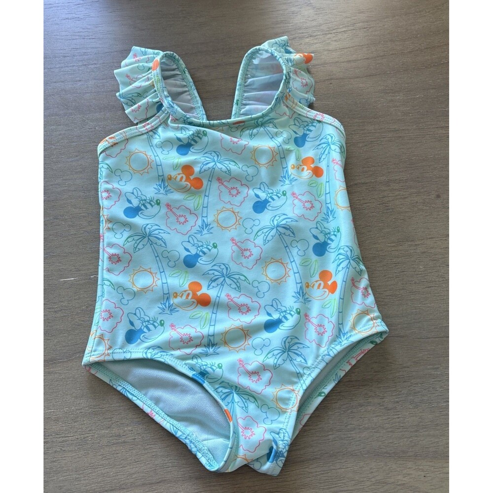 Disney Baby Girls 12/18 Month Swimsuit Bathing Suit Minnie Palm Tree Ruffle Sun